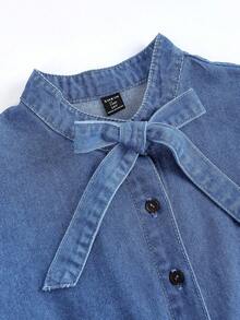 Teen GirlBlue Denim Ruffle Collar Puff Sleeve Dress,Kids - Light Wash - View 5