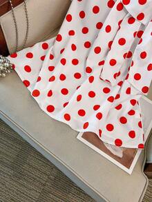 GlowEve CURVE Plus Size Women Polka Dot Cap Sleeve Bow Tie Blouse Valentine's Day - Red and White - View 4