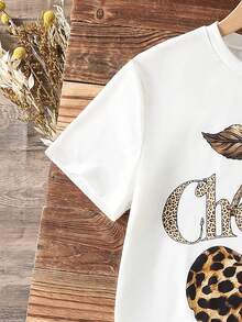 SHEIN 少女极简樱桃印花圆领短袖T恤和条纹短裤套装 - 白色 - 查看 7