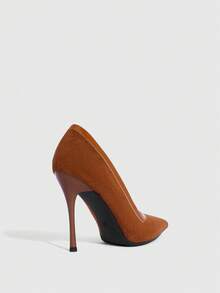 CUCCOO SZL 女士纯色尖头简约高跟鞋，休闲日常春季鞋款，适合春假、复活节和圣诞节等场合。 - 立絨棕色 - 查看 3