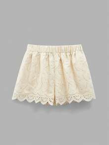 Maija 女士夏季度假波西米亚风刺绣荷叶边松紧腰侧袋短裤 - 杏色 - 查看 7