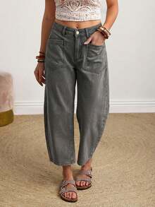 EMERY ROSE Quần jeans ống loe rách cỡ lớn - Màu xám đen - Xem 7