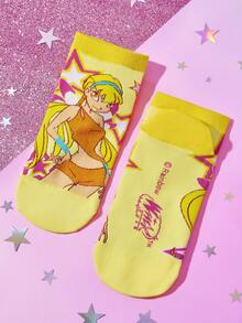 The Winx X SHEIN 6 đôi tất cổ ngắn mềm mại, thoáng khí, thấm hút mồ hôi dành cho nữ và bé gái, họa tiết hoạt hình dễ thương, thời trang và đáng yêu, màu kẹo ngọt, mũi và gót được gia cố để tăng độ bền, phù hợp mọi mùa hè và đông, họa tiết đồ họa, phong cách Y2K. - Nhiều màu - Xem 13