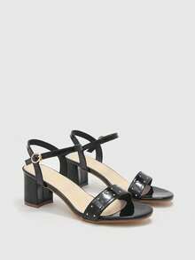 CUCCOO BIZCHIC Women's Fashion Versatile Commuting Heeled Sandals Summer - Pure black - View 7