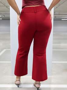 MelDlgn 大码女装秋冬办公室通勤优雅休闲街头宽腰合身喇叭裤教师裤女长裤 - 酒紅色 - 查看 2