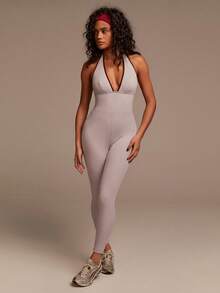 Athîral Contrast Trim Backless Halter Jumpsuit