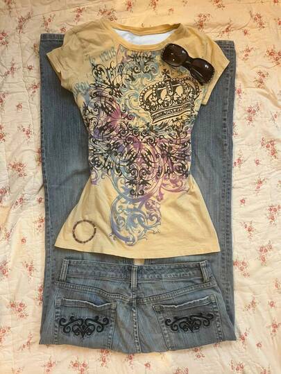 Glimmora 大码女式数码印花修身圆领T恤