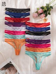 16pcs/Set Romantic Sexy Lace Polka Dot Thong Panties For Women - Multicolor - View 4