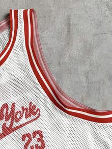 AXEPEAK Áo ba lỗ bóng rổ nam, vải lưới đan NEW YORK 23 in họa tiết sọc, cổ áo và cổ tay áo - trắng - Xem 5