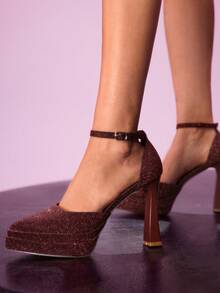 CUCCOO LuxiPop Women's Thick-Soled Buckle Design Shiny Party Occasion High Heels - Burgundy - View 4