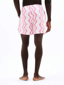 SUMWON Beach Swim Trunks With Wavy Pink Pattern And Drawstring Waistband For Summer Vacation Pool Swimming Shorts - Pink - View 2