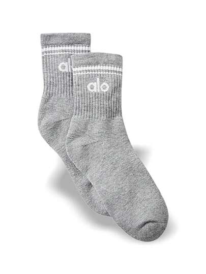 Alo Unisex Half-Crew Throwback Sock Sweat Absorption Breathable Soft Stretch Good Elasticity Solid Easy To Wash Quick Dry Versatile Daily Sports Men Women One Size Grey A0480U-GREY