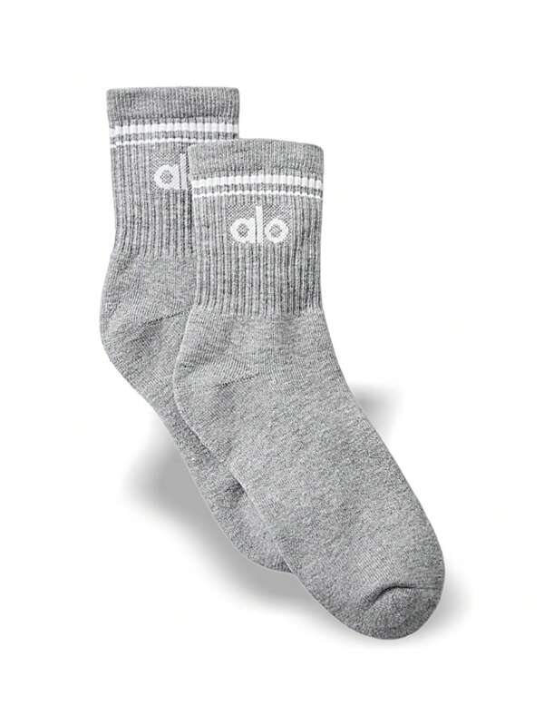 Alo Unisex Half-Crew Throwback Sock Sweat Absorption Breathable Soft Stretch Good Elasticity Solid Easy To Wash Quick Dry Versatile Daily Sports Men Women One Size Grey A0480U-GREY