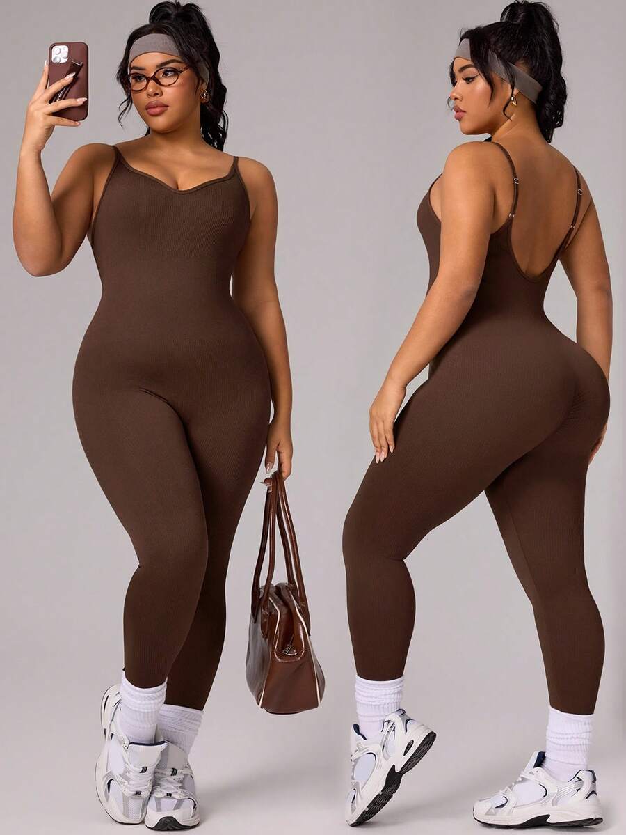 Rhythm Era Seamless High Elasticity Ribbed Plus Size Women Yoga Fitness Sports Waist Cincher Jumpsuit