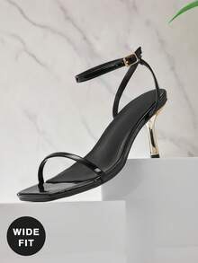 SHUZIA Women's Wide-Fit Fashionable Ankle Strap Buckle Square Toe Heeled Sandals - Black - View 4