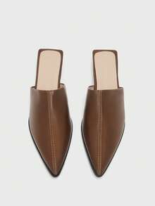 CUCCOO BIZCHIC Minimalist Women Mule Heels Smooth Finish Pointed Toe Low Block Heel Slip On Office Shoes - Brown - View 2