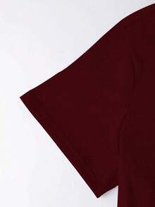 Resyla 女士修身短袖T恤，白色印花图案 - 酒紅色 - 查看 3