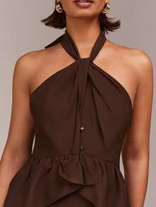 COSMINA Robe longue élégante pour femmes avec col en V sans manches, ourlet à volants, taille cintrée dans un style bohème. Idéale pour les vacances, les sorties, les soirées, les mariages sur la plage, le printemps - Café - Voir 6