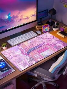 1个可爱猫咪咖啡厅粉色樱花动漫桌垫，防滑橡胶底座，硅藻土材质，超光滑表面，大号鼠标垫，适用于电脑、笔记本电脑、办公室装饰、家庭办公用品、桌面配件 - 可愛的貓卡和粉紅櫻花 - 查看 6