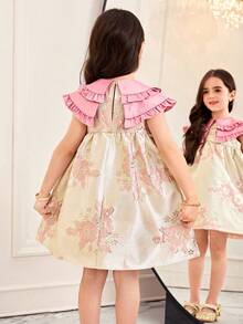 SHEIN 少女撞色拼接露背立领A字连衣裙，适合家庭度假、可爱优雅时尚的派对、生日等场合，尽显公主风范，母女姐妹装也同样适用。春夏款。 - 粉色 - 查看 9
