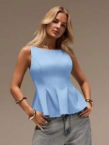 SHEIN Forever 21 Spring & Summer Women Romantic/Prom/Formal/Birthday/90s /Business Casual Woman/Elegant/Western Wear/Going Out/Fashion/Casual/Y2k /Club/Office /Cocktail/Vintage/Bodycon/Raves Festival/Funny/Classy/Old Money/Streetwear/Vacations/Country Concert/Work /Modest/Spring Break/Bachelorettes/Concert/Baddie/Basic/Graduation/A Line/Sleeveless Top - Blue - View 8