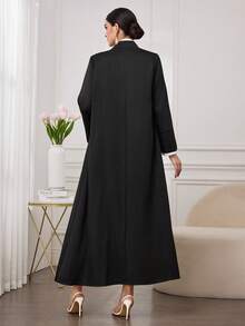 SHEIN Najma Áo choàng Abaya nữ đơn giản màu đen trắng, dáng rộng, thoải mái. - Đen và trắng - Xem 2