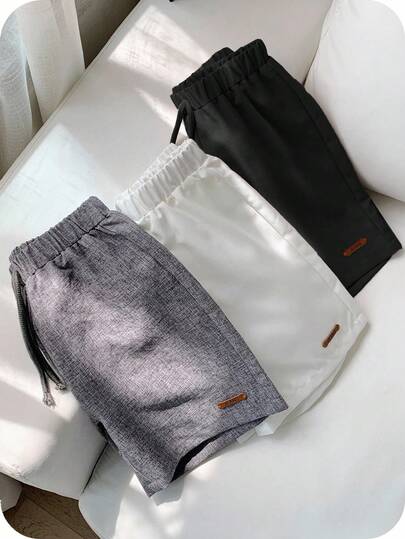 SHEIN 3pcs Young Boys' Casual Solid Color Elastic Waist Drawstring Shorts Set