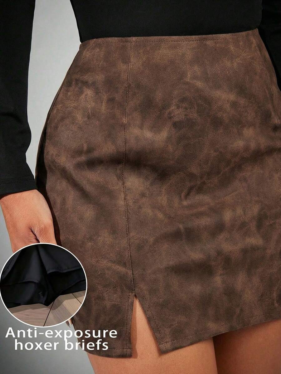 Radiana Women's Vintage Style Split Hem Skirt, Summer - Coffee Brown - View 1