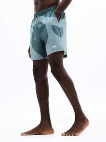 SUMWON Men Elastic Waist Board Shorts With Geometric Heart Pattern Beach Swimming Trunks Summer Vacation Swimwear With Side Pockets - Multicolor - View 1