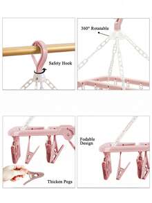 SHEIN 1 件可旋转 32 夹塑料晾衣架 - 节省空间的可折叠衣架，适用于袜子、内衣和小件衣物，非常适合卧室、浴室、衣柜、宿舍储物和洗衣房整理