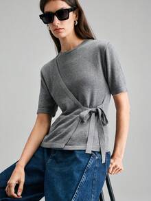 Ontre 2026 Spring/Summer New Gray Long Sleeve Tie-Waist Maxi Dress, Suitable For Modern Urban Parties, Back To School Season, Urban Minimalist Casual Daily Wear, Bohemian Style, Vacation, Festivals, Spring, Valentine's Day Carnival Outfit, Women Beach Party Elegant - Dark Grey - View 7