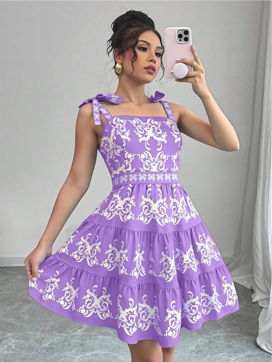 Rafferiza Đầm slip dây đeo thêu họa tiết cổ điển - Màu tím hoa cà - Xem 1