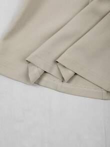 Franclia Áo blazer nữ cỡ lớn màu trơn, cổ bẻ, eo thắt, cài cúc phía trước, tay ngắn, màu mơ, kiểu dáng Pháp cổ điển thanh lịch, phù hợp cho công sở, đi làm, kinh doanh, thường ngày, đi biển, dự tiệc, hàng mới về mùa xuân/hè. - Màu be - Xem 5