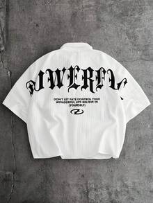 AXEPEAK Camisa casual de manga corta con estampado de letras, de corte holgado y de solapa única para hombres - Blanco - Ver 1