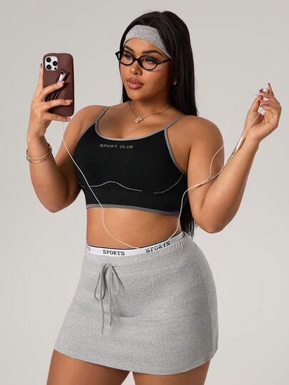 SHEIN Rhythm Era Plus Size Racerback Sports Bra For Women, Seamless Removable Padded Tight Yoga Fitness Bra