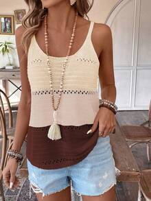 Breezaya Women's Vacation Contrast Color Hollow Out Casual Knit Camisole - Multicolor - View 3