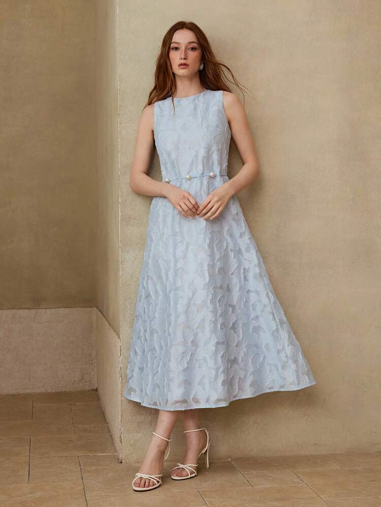 WOMEN'S ELEGANT DATE CUTOUT TEXTURED MIDI DRESS, SPRING/SUMMER