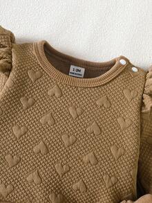 SHEIN Playful Pals طقم بنطلون ولباس علوي كاجوال بأكمام طويلة للبنات الصغيرات، خريف/شتاء - بني - مشاهدة 3