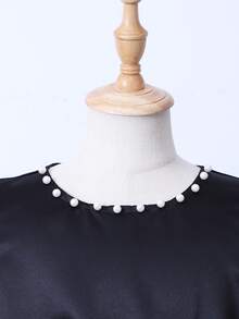Girls' Tulle Princess Dress With Bow & Beaded Decor, Suitable For Birthday Party, Ball, Stage Performance, Fashion Show, Daily Wear - Black - View 3