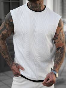 Manfinity Homme 男士舒适圆领畅销二合一背心，适合男士休闲度假、简约办公、简约商务、日常约会、居家休闲、时尚派对、聚餐等场合，自用或送礼皆宜。山本耀司春秋畅销背心。 - 黑與白 - 查看 5