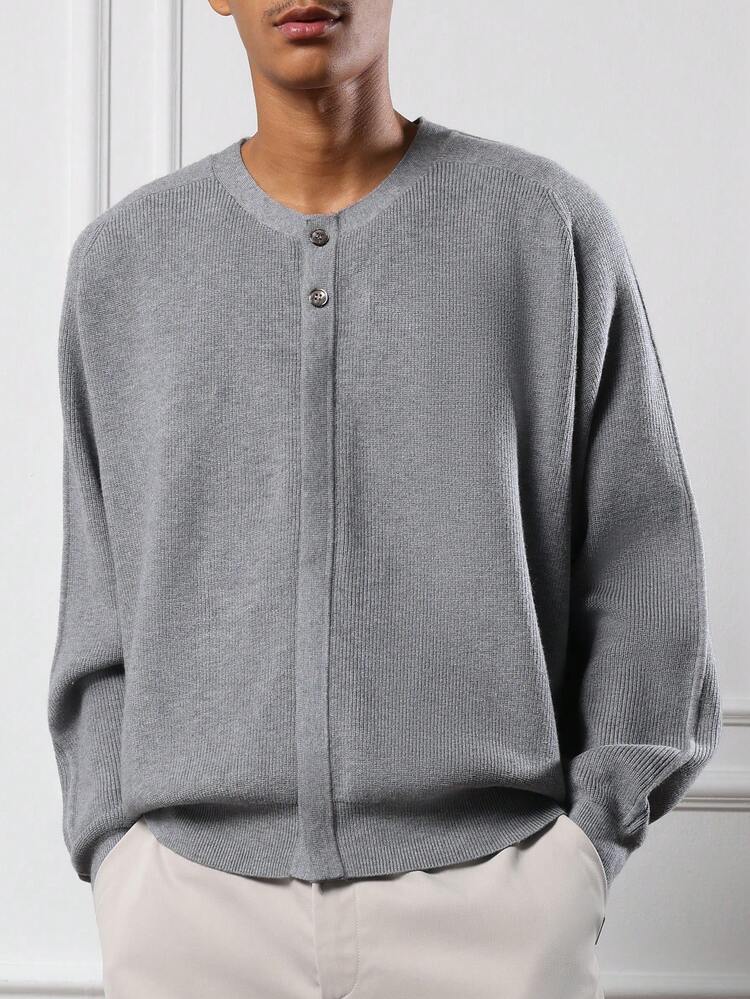 Men's Regular Fit Crew Neck Cardigan With Button Front Placket Ribbed Knit Sweater Long Sleeve Fall Winter Casual Knitwear