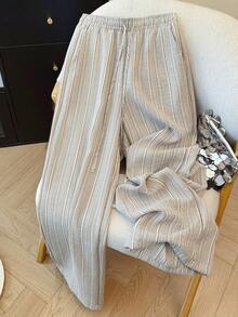 SHEIN Franclia Women's Casual Wide Leg Pants, Women's Striped Fashion Versatile Pants - Multicolor - View 3