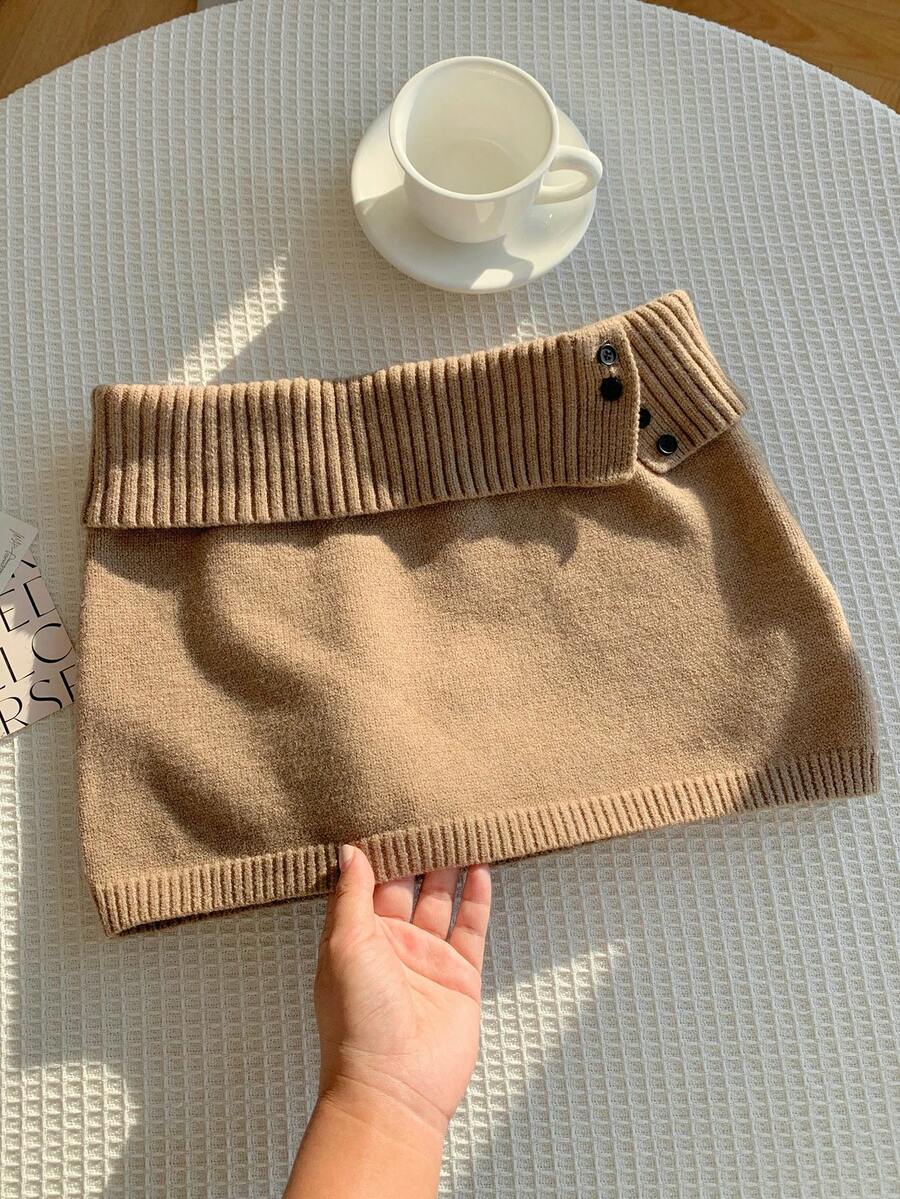 Comfortcana Váy len dệt kim gân màu trơn dành cho nữ, kiểu dáng Hàn Quốc, thích hợp cho mùa thu/đông. - Lạc đà - Xem 1