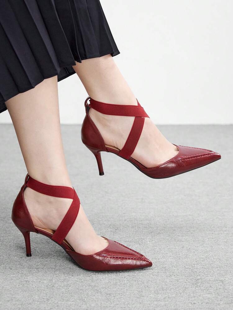 CUCCOO BIZCHIC Tacones altos de punta fina de unicolor minimalistas para uso casual u oficina para mujeres - Burdeos - Añade 4