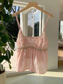 Comfortcana 女士时尚性感亮片流苏吊带背心，夏季 - 粉色 - 查看 3