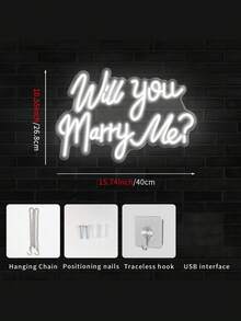 One 40*26.8cm "Will You Marry Me?" Neon Proposal Stick: Silicone Tube + Acrylic Board, USB Powered (Data Cable Included) | Warm White Handwritten Text, Romantic Atmosphere; Suitable For Proposals/Engagements/Confession Ceremonies, Wall-Mounted/Hanging Set. - White - View 4