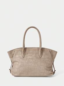 SHECARRY Apricot Tote Bag, Crocodile Embossed Suede Retro Handbag - Apricot - View 2