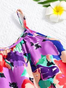 女童彩色碎花无袖荷叶边下摆休闲度假连衣裙 - 彩色 - 查看 6