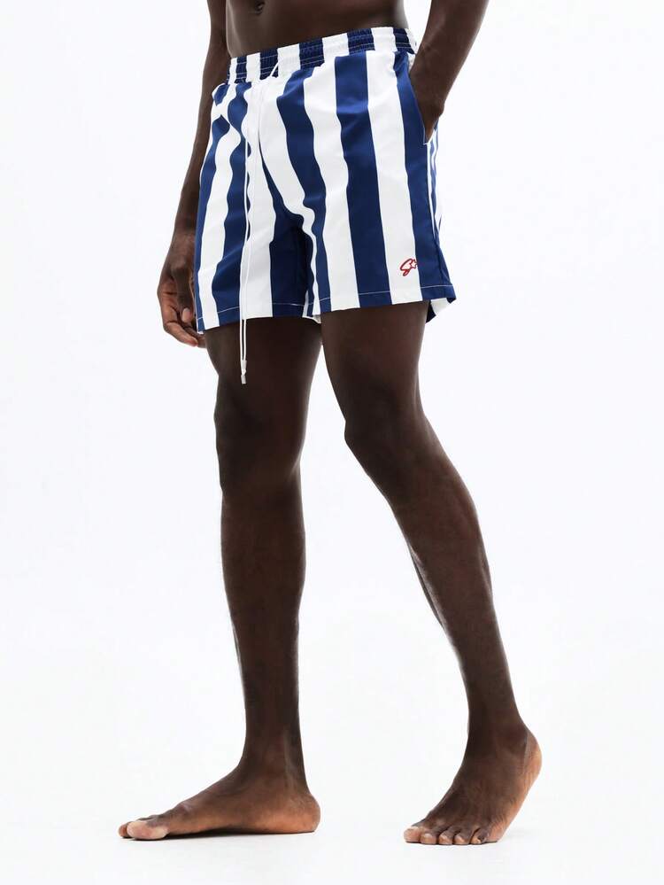 Short de plage à rayures verticales avec poches latérales