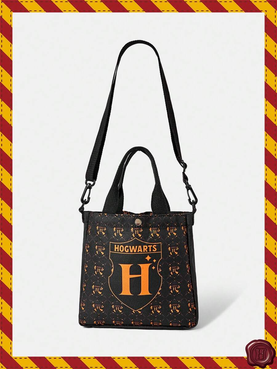 HARRY POTTER X SHEIN 女士时尚一体式单肩包，印花单肩包，配有可调节肩带，女士休闲通勤单肩包 - Orange Ignite - 查看 1